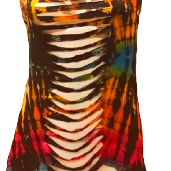 Kathmandu Tie Dye Multi Shark Bite Layering Hi Lo Top/ Dress OS NWT - Picture 4 of 6